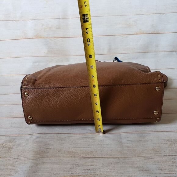 Michael Kors Leather Satchel Crossbody Handbag Pebbled Gold Tone Chain Hardware - Picture 15 of 16